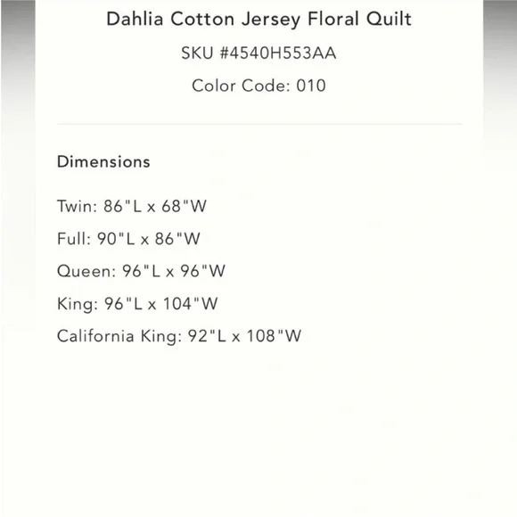 Anthropologie Dahlia Cotton Jersey Floral Quilt Size King NWT - Picture 5 of 13